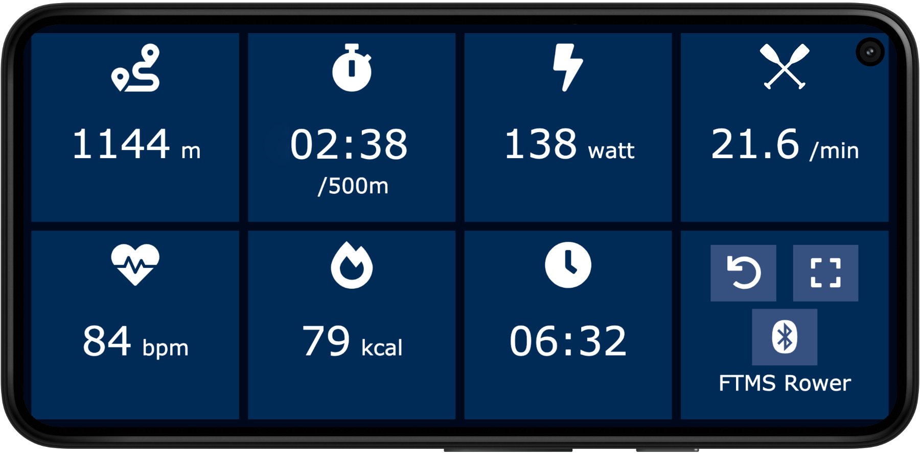 Image showing the main Open Rowing Monitor screen